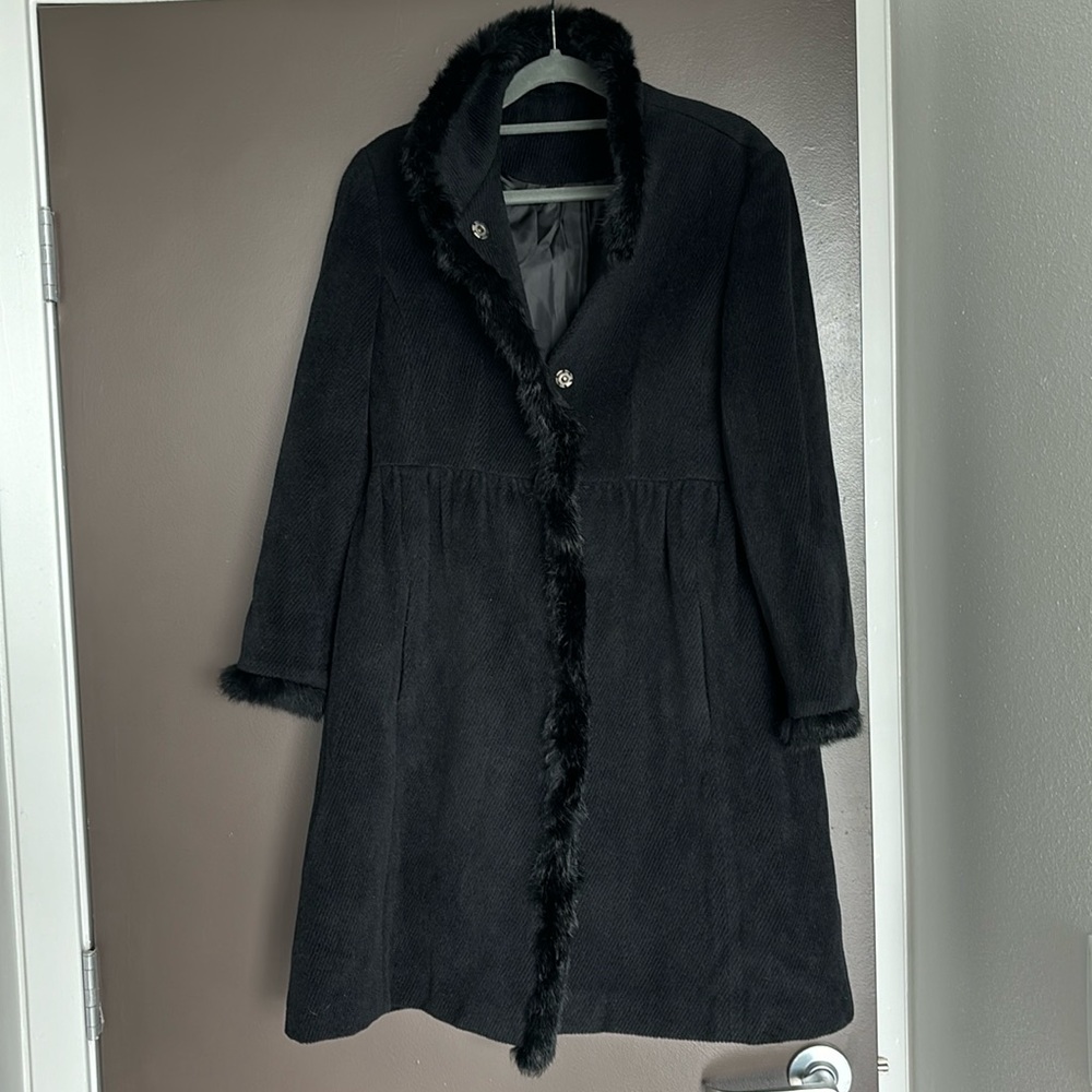 Black peacoat with faux fur accents